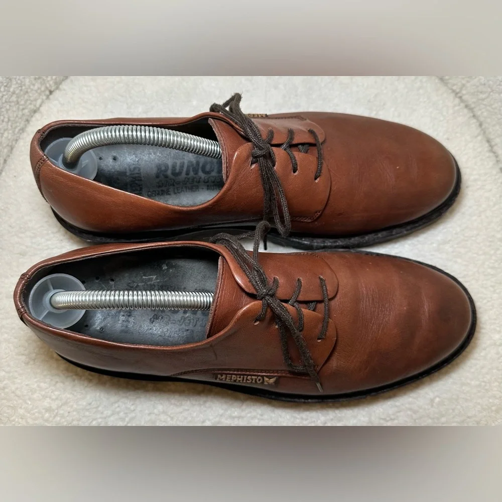 Mephisto men’s brown cognac leather oxfords shoes work office casual lace‎ up 9